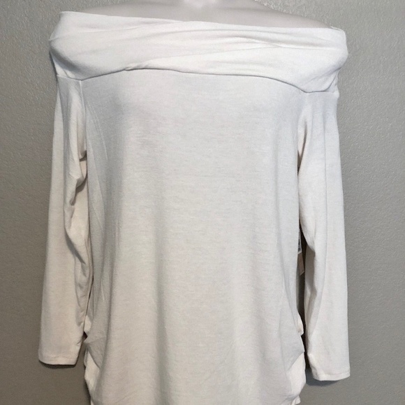 Rachel Roy Women's Soft Stretch-Knit Ruched Ivory Off The Shoulder Top Plus 1X - Picture 4 of 14